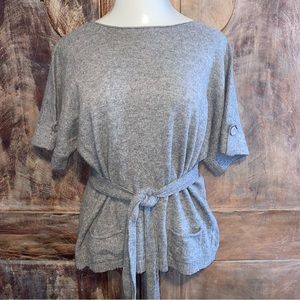 Belted dolman short sleeve sweater